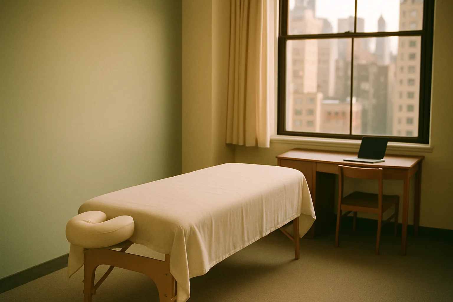 A massage table set up in a small private New York office